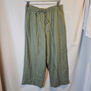 DKNY Pure Linen Pants Women S Sage Green Coastal Minimalist Wide Leg Drawstring